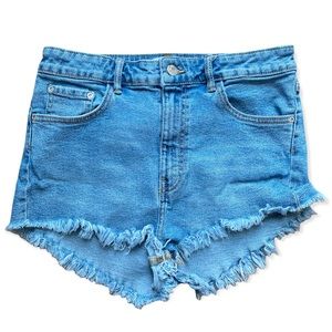 ZARA High Rise Cheeky Cut-off Denim Shorts